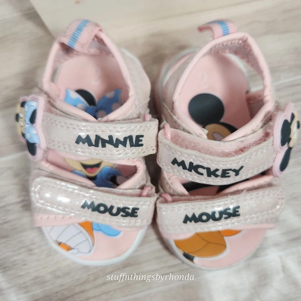 Disney Junior Minnie & Mickey Mouse Pink Sandals Toddler Size 2 Kids Shoes